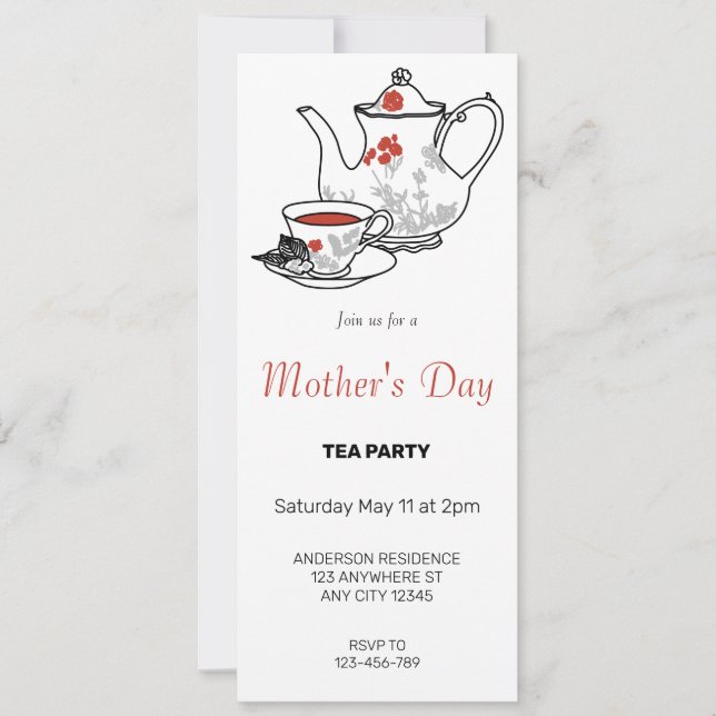 Invitación a la fiesta de té del Día de la Madre (Anverso)