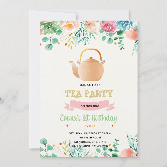 Invitación a la fiesta de té del Día de la Madre (Anverso)