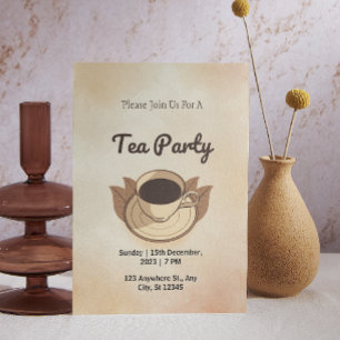 Invitación a la fiesta de té estética marrón