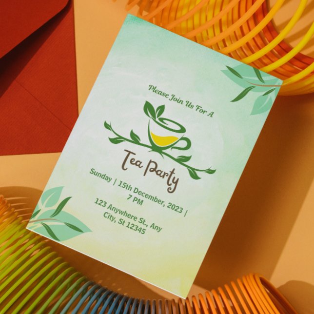 Invitación a la fiesta de té floral verde (Subido por el creador)