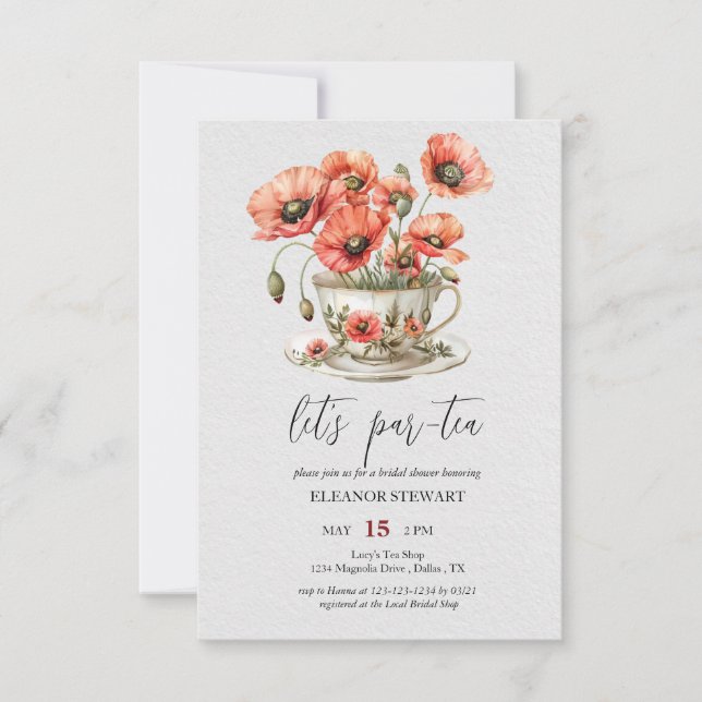 Invitación a la Fiesta de Té "Let's Par-Tea" (Anverso)