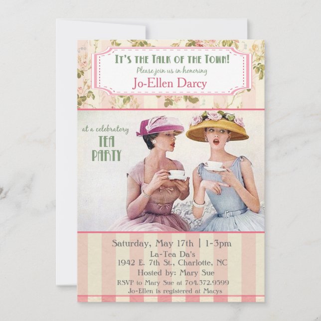 Invitación a la fiesta de té retro (Anverso)