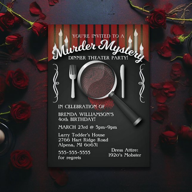 Invitación a la fiesta de teatro de la cena de Mur (Murder Mystery Invitation)