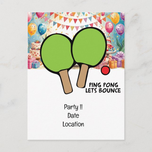 Invitación a la fiesta de tenis de mesa en mesa de (Anverso)