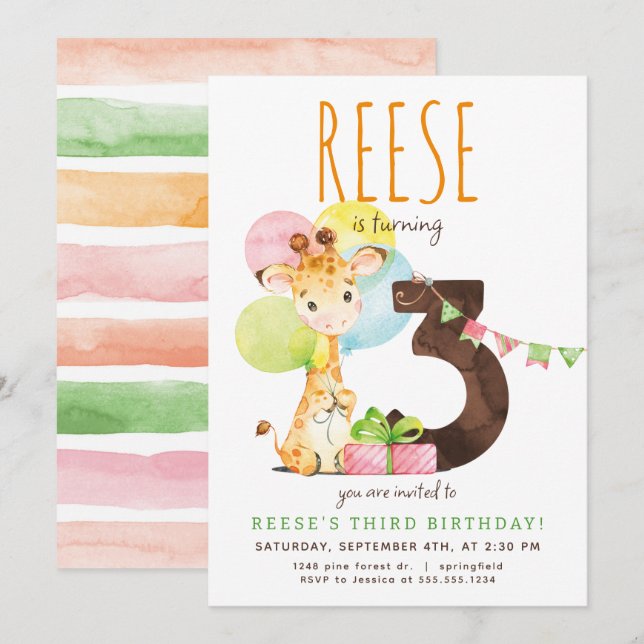 Invitación a la fiesta de tercer cumpleaños de Gir (Anverso / Reverso)