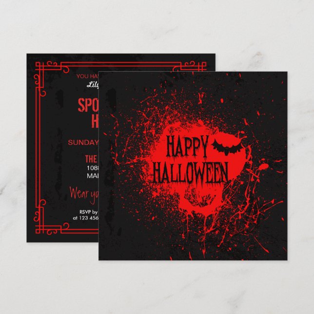 Invitación a la fiesta de terror de Halloween en S (Anverso / Reverso)