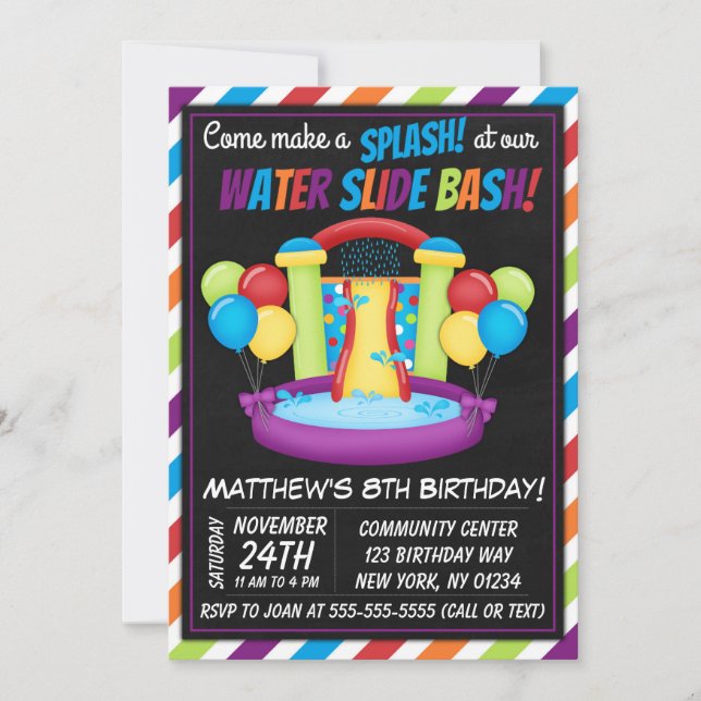 Invitación a la fiesta de tobogán de agua Cumpleañ (Anverso)