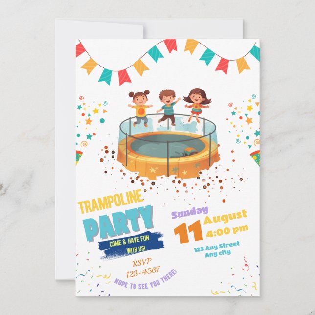 Invitación a la fiesta de trampolín, fiesta de sal (Anverso)