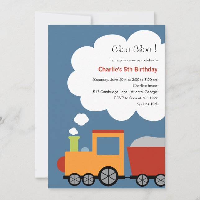 Invitación a la fiesta de tren de cumpleaños (Anverso)