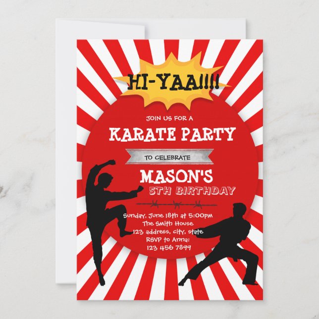 Invitación a la fiesta de un niño de karate lindo (Anverso)