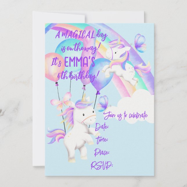Invitación a la fiesta de Unicornio (Anverso)