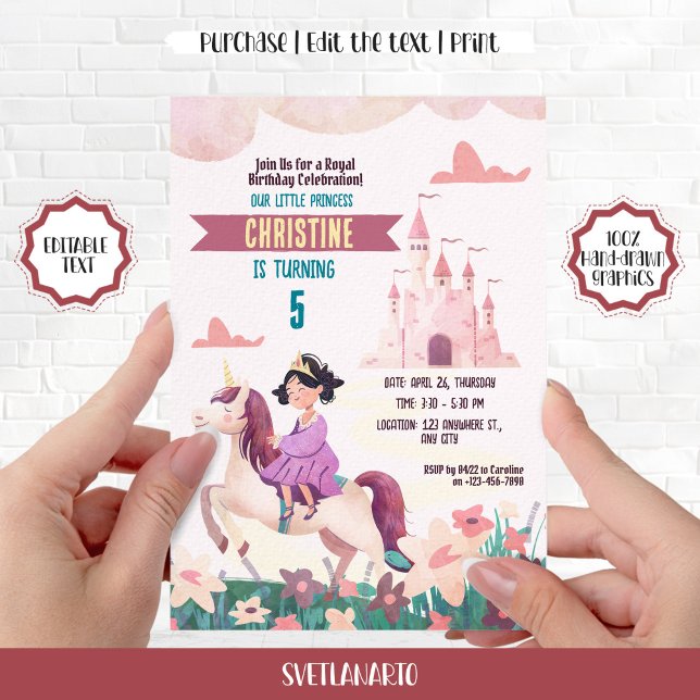 Invitación a la fiesta de Unicornio de la princesa (Subido por el creador)