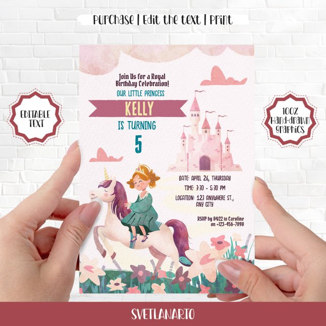 Invitación a la fiesta de Unicornio de la princesa (Subido por el creador)