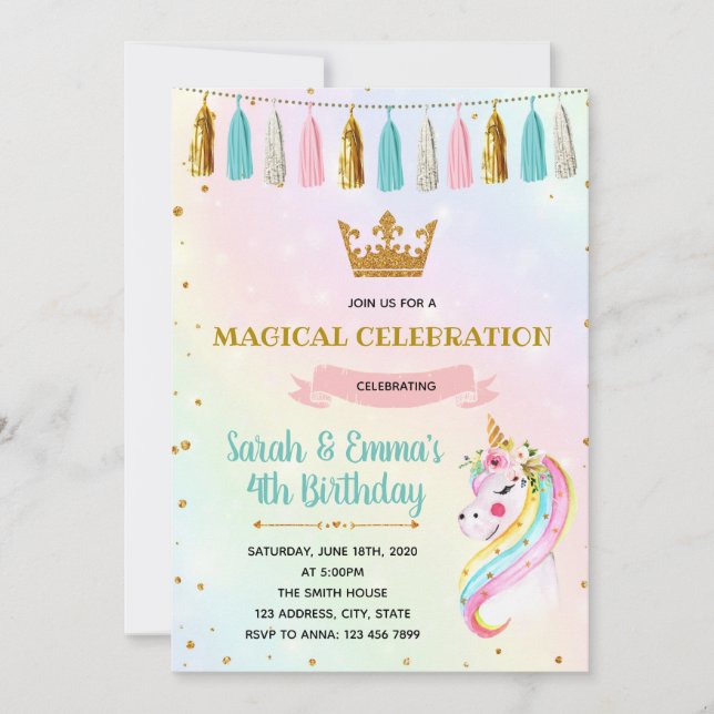 Invitación a la fiesta de unicornio de princesa li (Anverso)