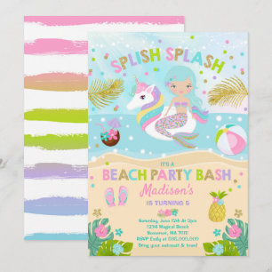 Invitación A La Fiesta De Unicornio Y Mermaid Beac