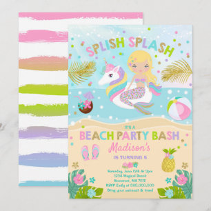 Invitación A La Fiesta De Unicornio Y Mermaid Beac