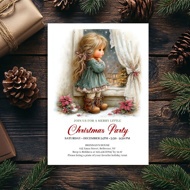 Invitación a la Fiesta de Vacaciones Escena de Nav (Holiday Fest Invitation Cute Girl Christmas Scene)