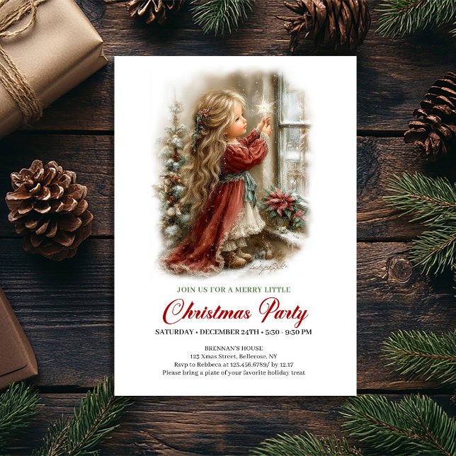 Invitación a la Fiesta de Vacaciones Escena Navide (Holiday Party Invitation Cute Girl Holiday Scene)