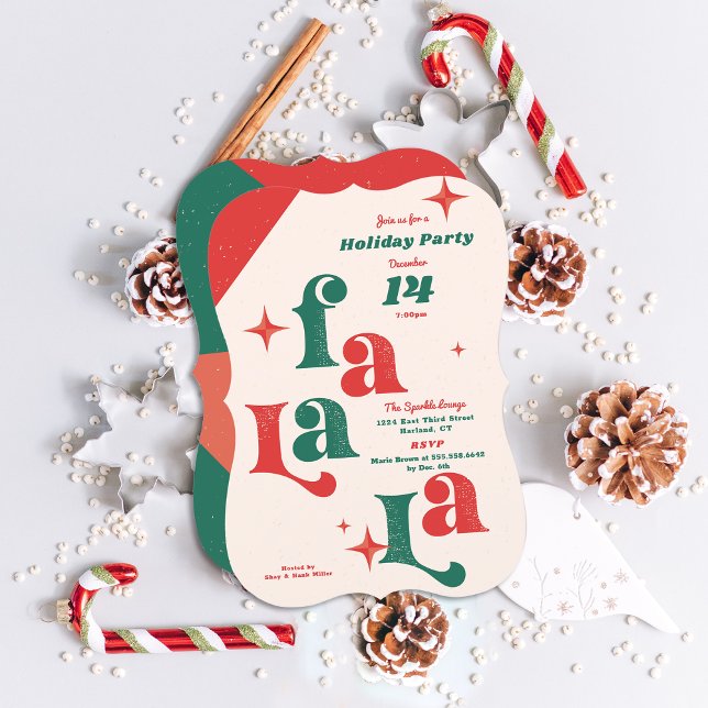 Invitación a la fiesta de vacaciones Fa La la tarj (Fa la la Retro with a modern flair holiday party invitation. )
