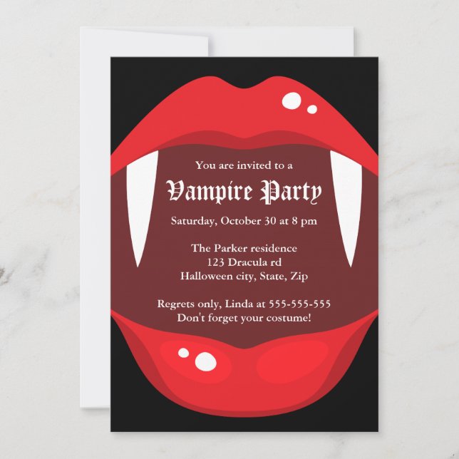 Invitación a la fiesta de vampiros con colmillos y (Anverso)