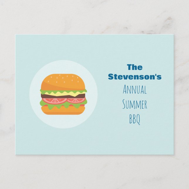 Invitación a la fiesta de verano BBQ de Hamburger  (Anverso)