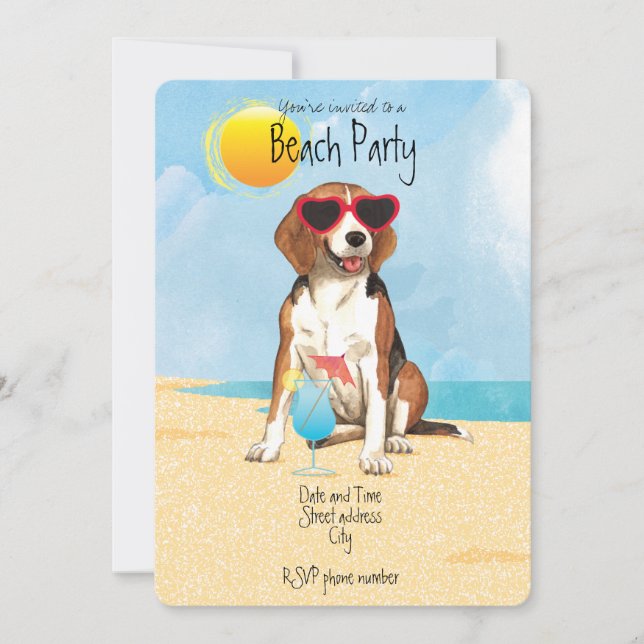 Invitación a la fiesta de verano Beagle Beach (Anverso)