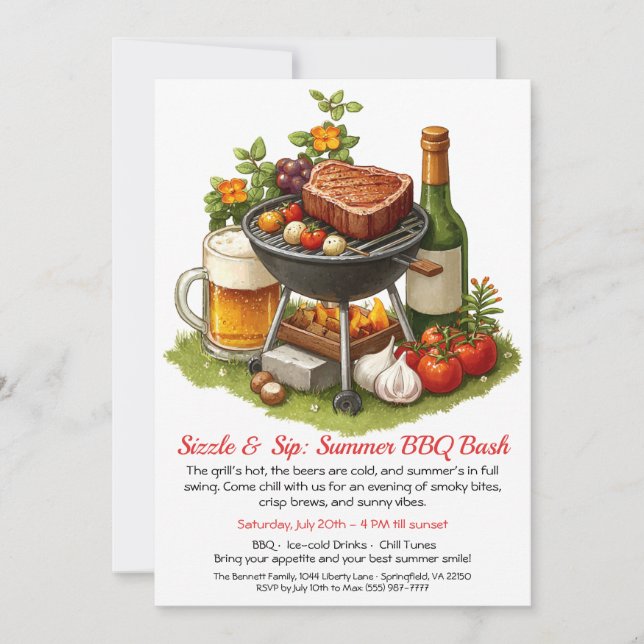 Invitación a la fiesta de verano de barbacoa y cer (Anverso)