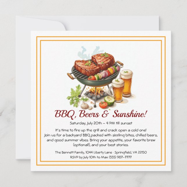 Invitación a la fiesta de verano de barbacoa y cer (Anverso)