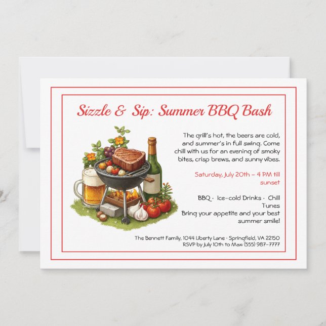 Invitación a la fiesta de verano de barbacoa y cer (Anverso)