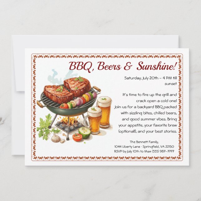 Invitación a la fiesta de verano de barbacoa y cer (Anverso)