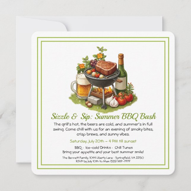 Invitación a la fiesta de verano de barbacoa y cer (Anverso)