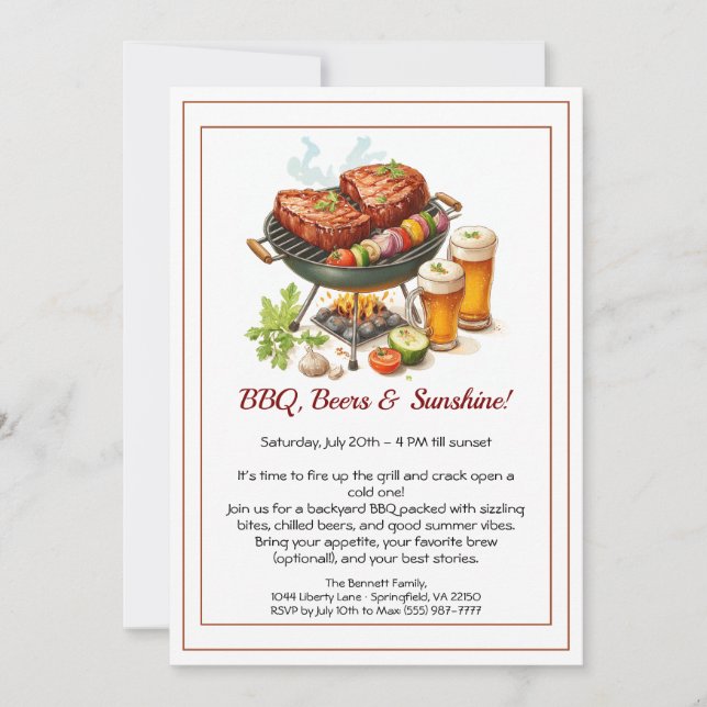 Invitación a la fiesta de verano de barbacoa y cer (Anverso)