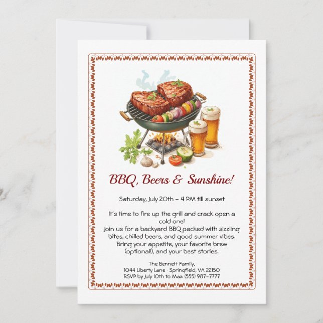 Invitación a la fiesta de verano de barbacoa y cer (Anverso)