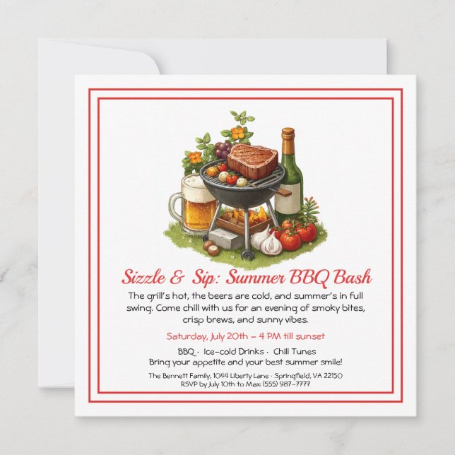 Invitación a la fiesta de verano de barbacoa y cer (Anverso)