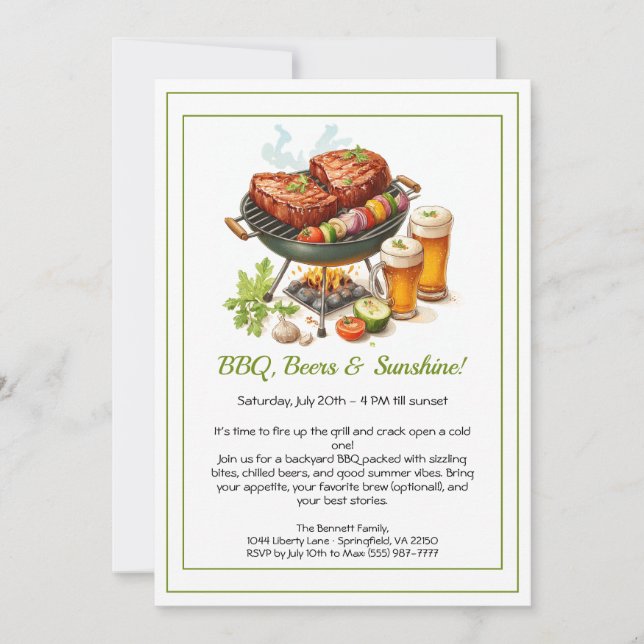 Invitación a la fiesta de verano de BBQ y cerveza  (Anverso)