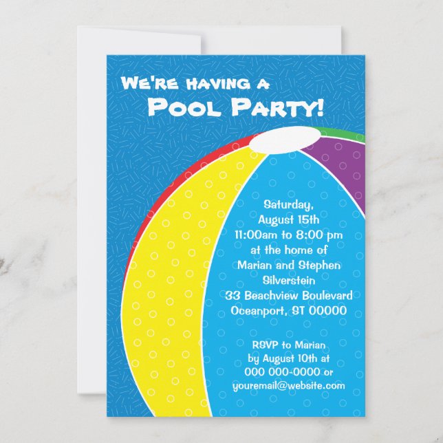 Invitación a la fiesta de verano de Beach Ball (Anverso)