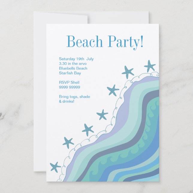 Invitación a la fiesta de verano de Blue Beach Wav (Anverso)