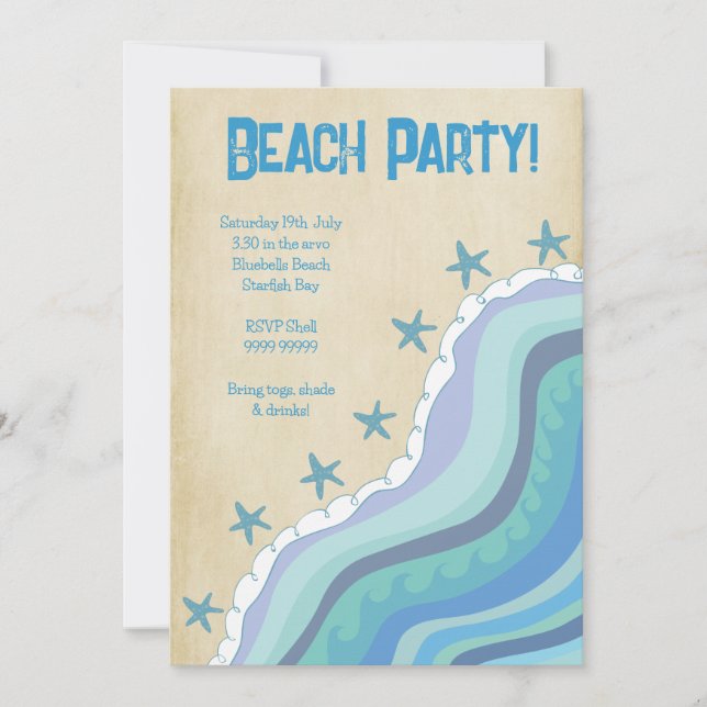 Invitación a la fiesta de verano de Blue Beach Wav (Anverso)