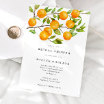 Invitación a la fiesta de verano de Citrus Bridal<br><div class="desc">Carta de invitación a la ducha nupcial con tema de cítricos rústicos con ilustracion acuarela de frutas naranjas en una rama de árbol. Ideal para una celebración de verano.</div>