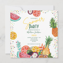 Invitación a la fiesta de verano de frutas tropica