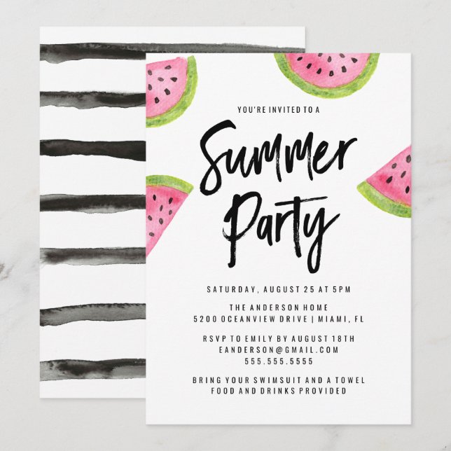 Invitación a la fiesta de verano de la sandía mode (Anverso / Reverso)