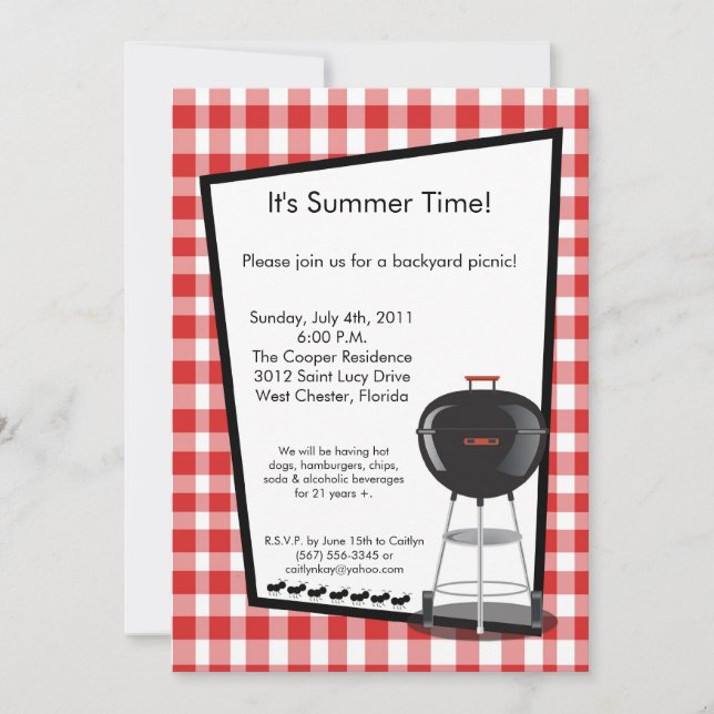 Invitación a la fiesta de verano de picnic 5x7 (Anverso)