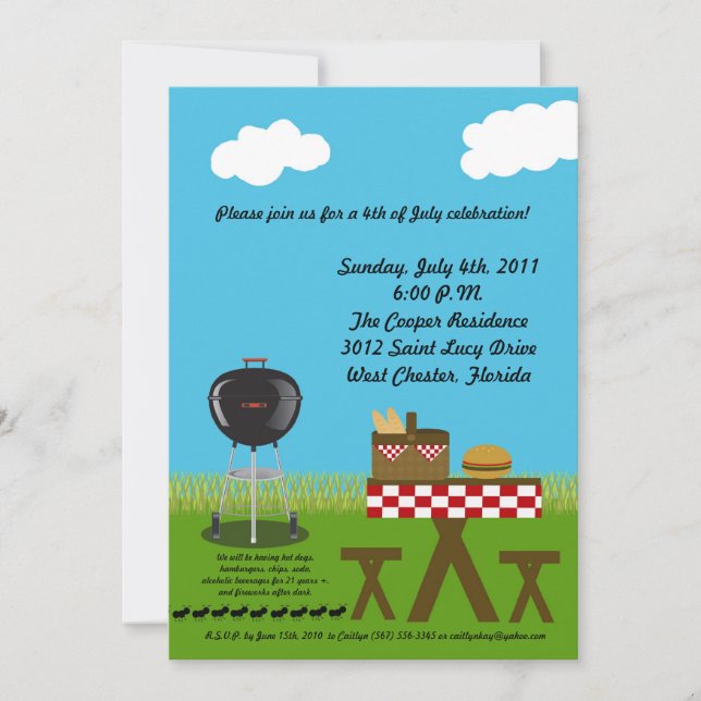 Invitación a la fiesta de verano de picnic 5x7 (Anverso)
