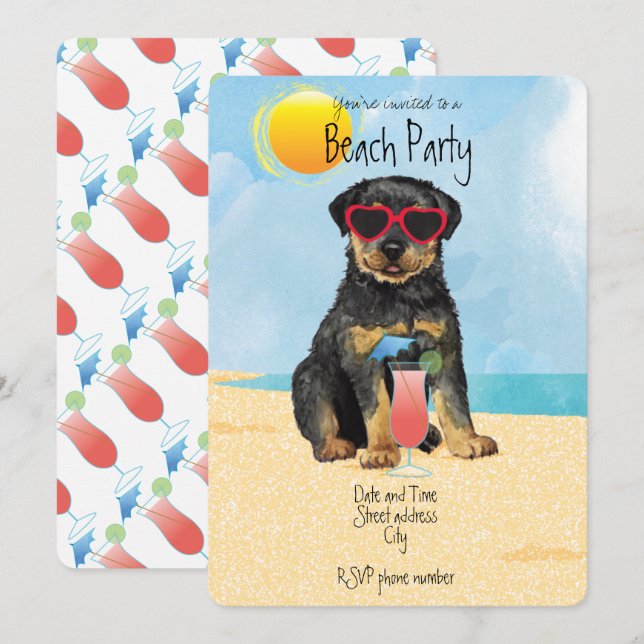 Invitación a la fiesta de verano de Rottweiler Bea (Anverso / Reverso)