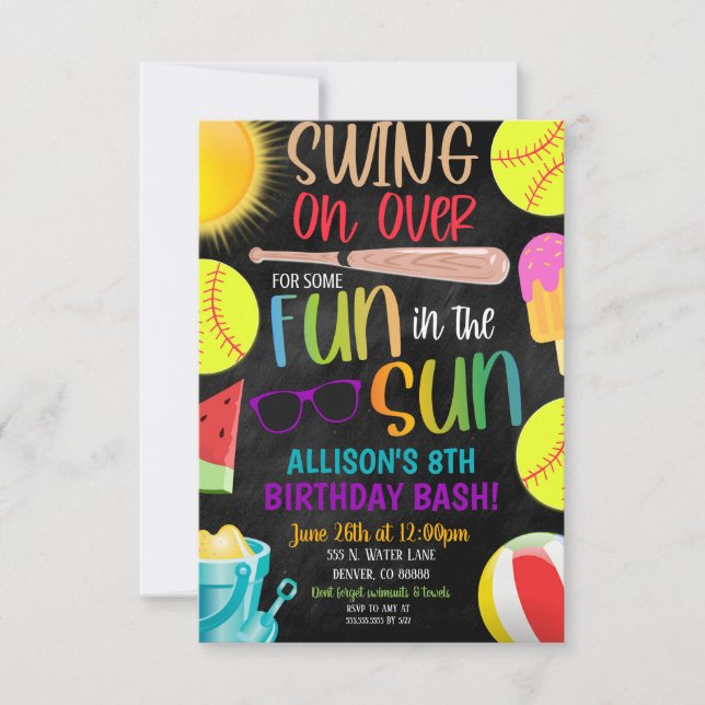 Invitación a la fiesta de verano de Softball (Anverso)