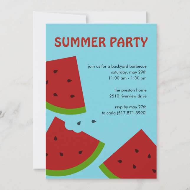 Invitación a la fiesta de verano de Watermelon Sli (Anverso)
