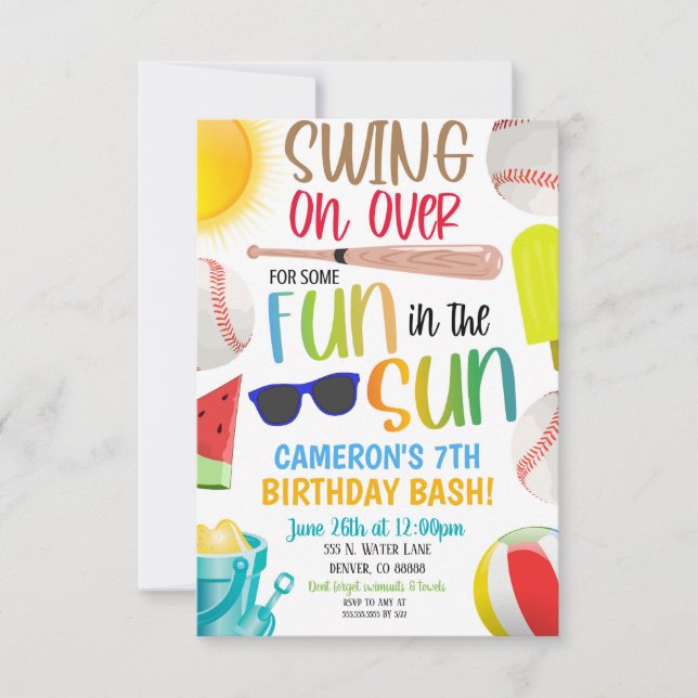 Invitación a la fiesta de verano del béisbol (Anverso)