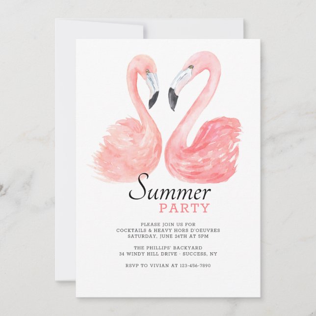 Invitación a la fiesta de verano del Flamingo Rosa (Anverso)