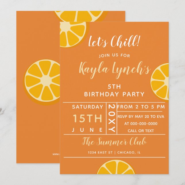 Invitación a la fiesta de verano del naranja Citru (Anverso / Reverso)