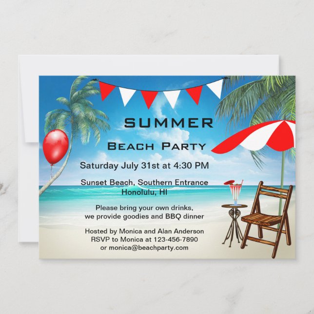 Invitación a la fiesta de verano en la playa (Anverso)